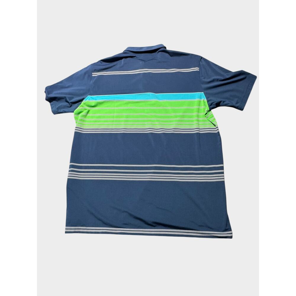 Peter Millar Golf Polo Shirt Mens 2XL Navy Blue Striped Short Sleeve Slit Hem - Picture 3 of 9